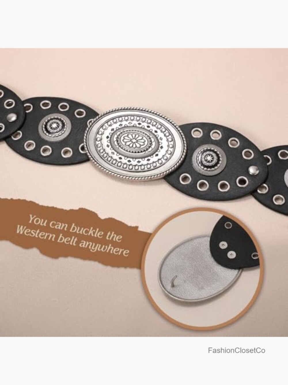 Vintage Boho Western Concho Belt PU Leather Disc Belt for Women Music Festival - Picture 5 of 7